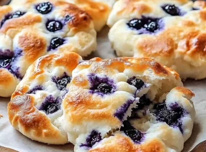 Delicious cottage cheese blueberry cloud bread on a plate