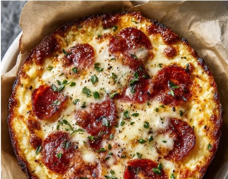 Cottage Cheese Pizza Bowl topped with fresh vegetables and herbs