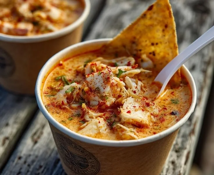 Delicious bowl of creamy crab stew topped with herbs and seasoning