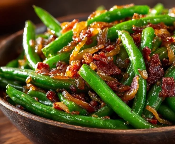 Delicious dish of crack green beans served on a plate