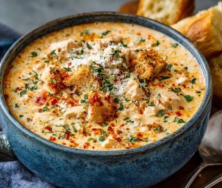 Delicious Creamy Chicken Parmesan Soup in a crock pot