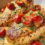 Delicious Crockpot Marry Me Chicken recipe served with herbs and sauce.