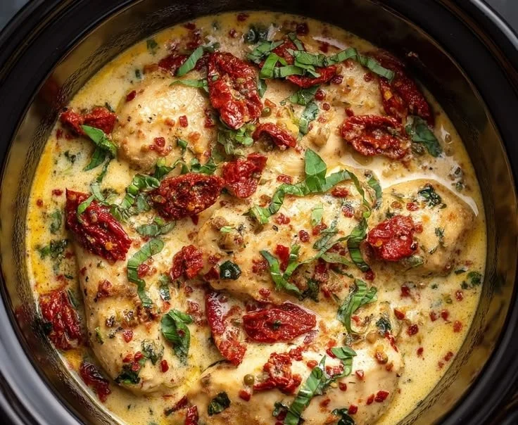Delicious Crockpot Marry Me Chicken served with creamy sauce and herbs