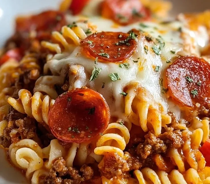 Delicious Crockpot Pizza Casserole ready to serve.