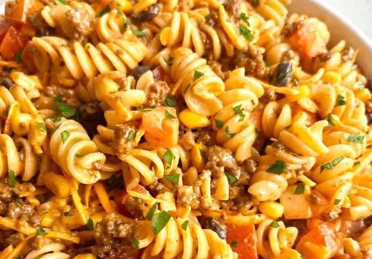 Colorful Doritos Taco Pasta Salad with fresh ingredients and vibrant flavors