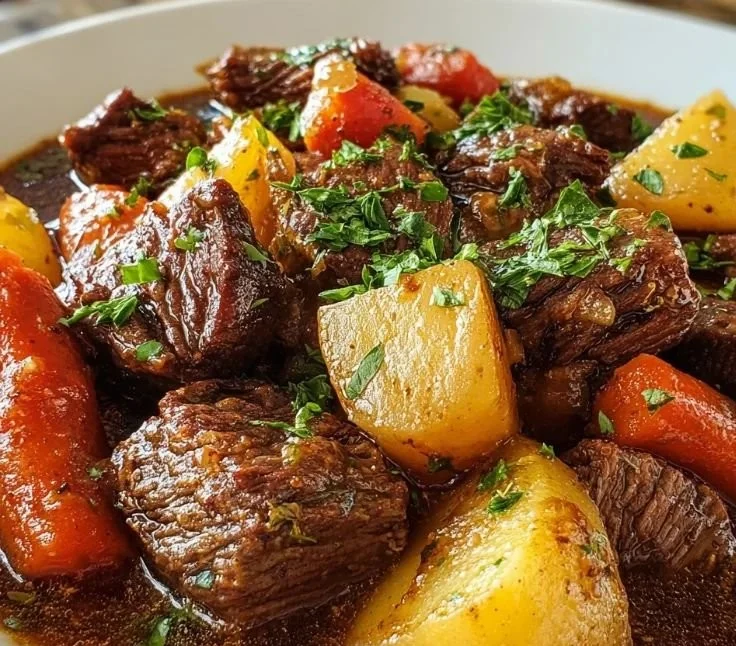 Delicious easy crockpot beef stew with tender beef and vegetables