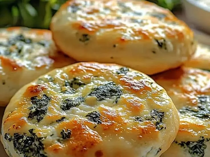 Delicious spinach cottage cheese flagels on a wooden table