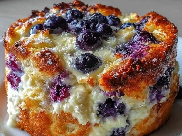 Fluffy cottage cheese blueberry cloud bread fresh out of the oven
