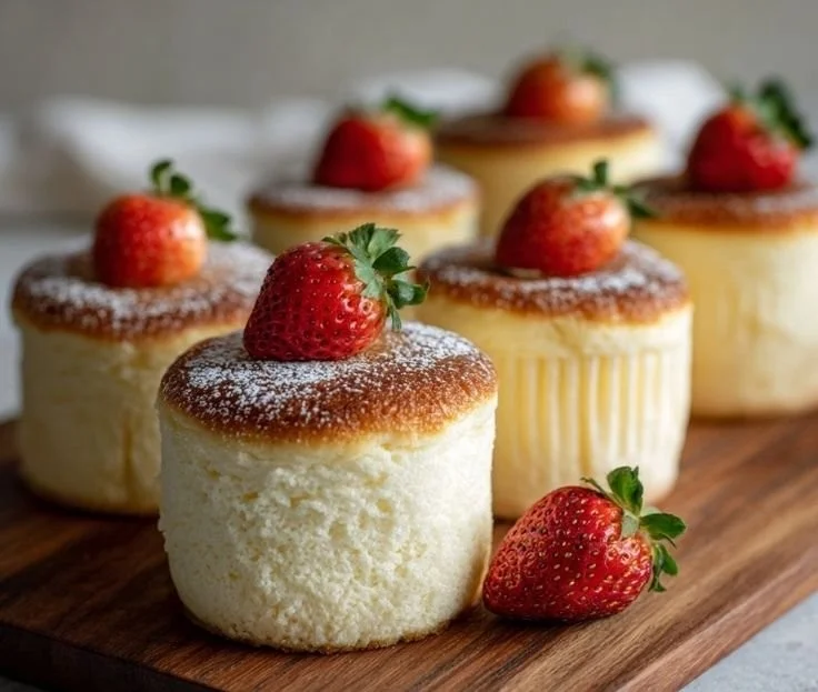 Fluffy Japanese Cotton Cheesecake Cupcakes displayed on a plate
