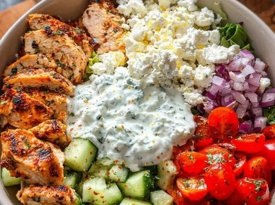 Delicious Greek Chicken Bowls with fresh vegetables and flavorful ingredients