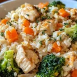 Healthy chicken rice casserole baked dish with vegetables and herbs