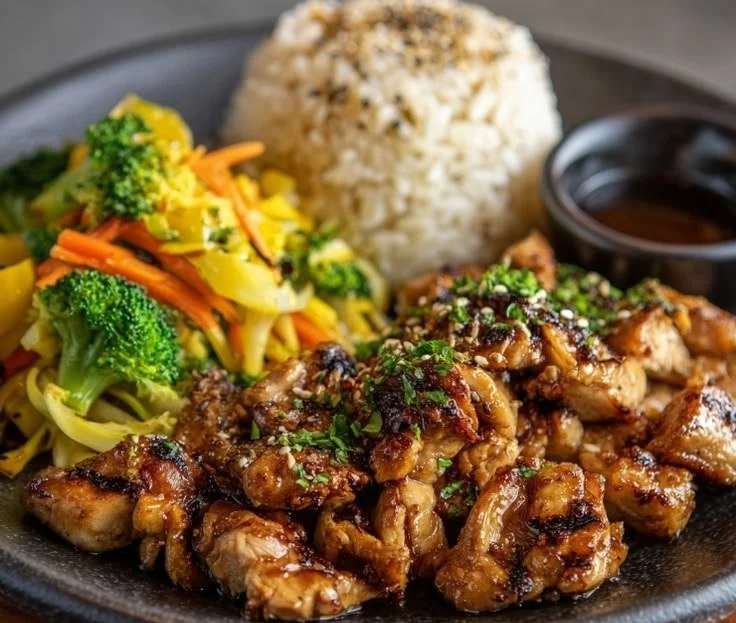 Hibachi Chicken cooked in a pressure cooker with vegetables and seasonings