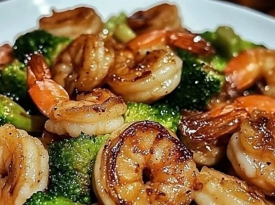 Delicious high-protein honey garlic shrimp dish served with vegetables