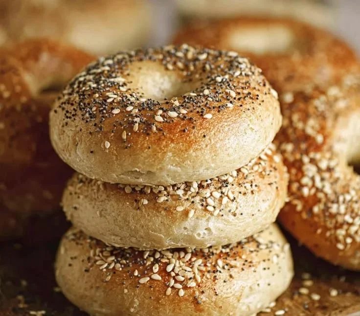 Homemade sourdough bagels fresh out of the oven, golden and delicious.