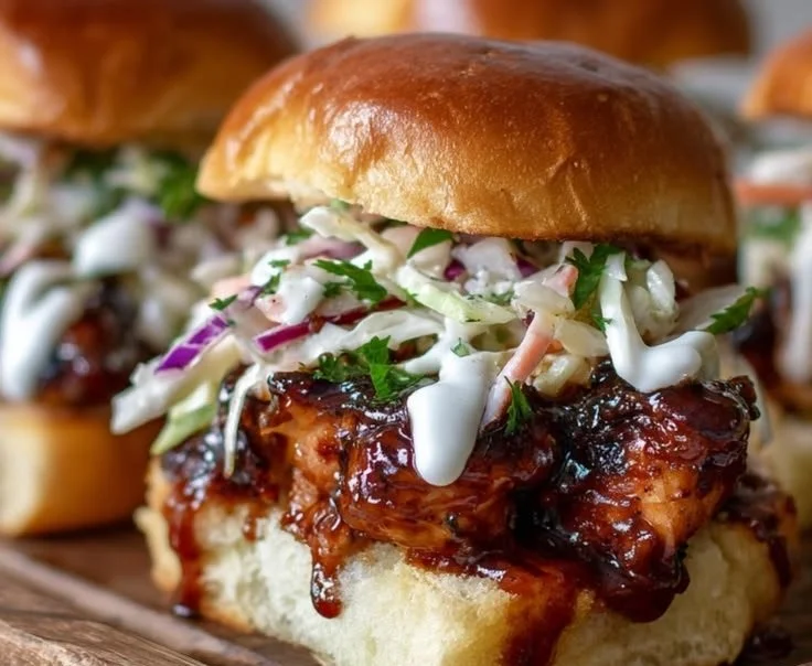 Savory Honey Chipotle Chicken Sliders topped with fresh ingredients