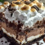 Delicious hot chocolate lasagna dessert with layers of chocolate and cream