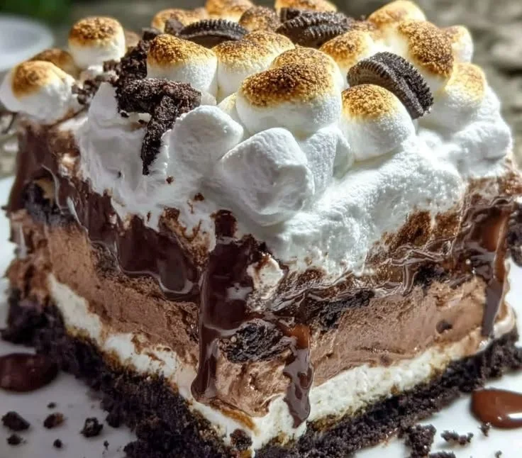 Delicious hot chocolate lasagna dessert with layers of chocolate and cream