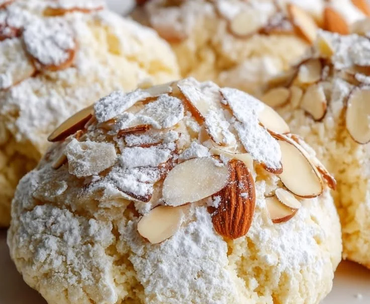 Italian Almond Ricotta Cookies arranged on a plate, showcasing their delicious texture.