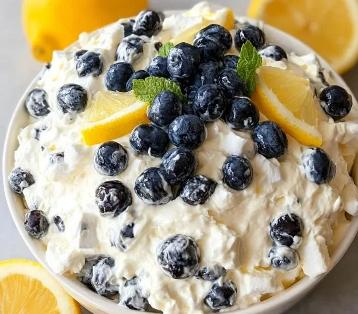 Colorful Lemon Blueberry Salad with fresh berries and lemon dressing.