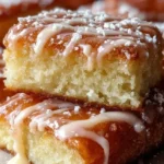 Old-fashioned buttermilk donut bars drizzled with glaze on a plate
