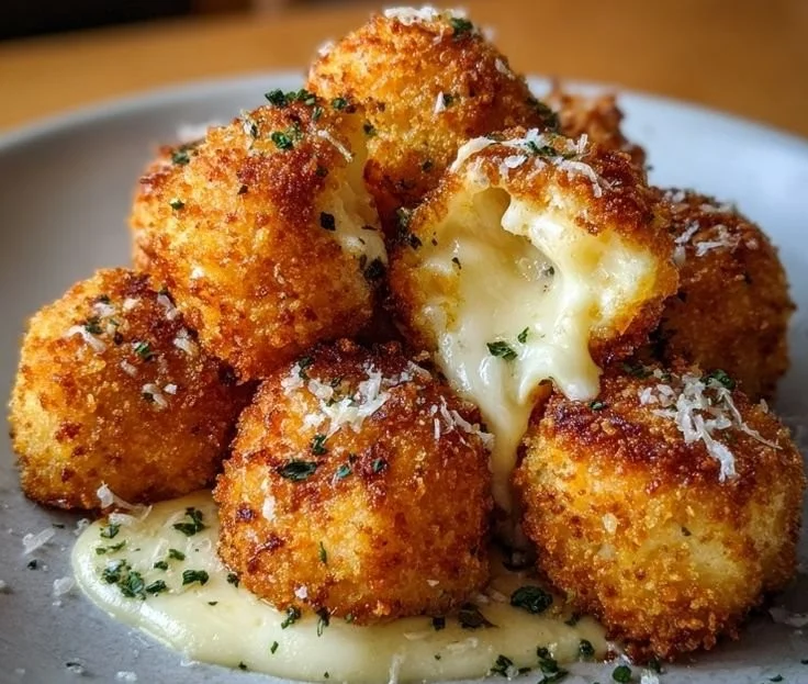 Delicious Parmesan and Mozzarella cheese bites on a plate, perfect for snacking.