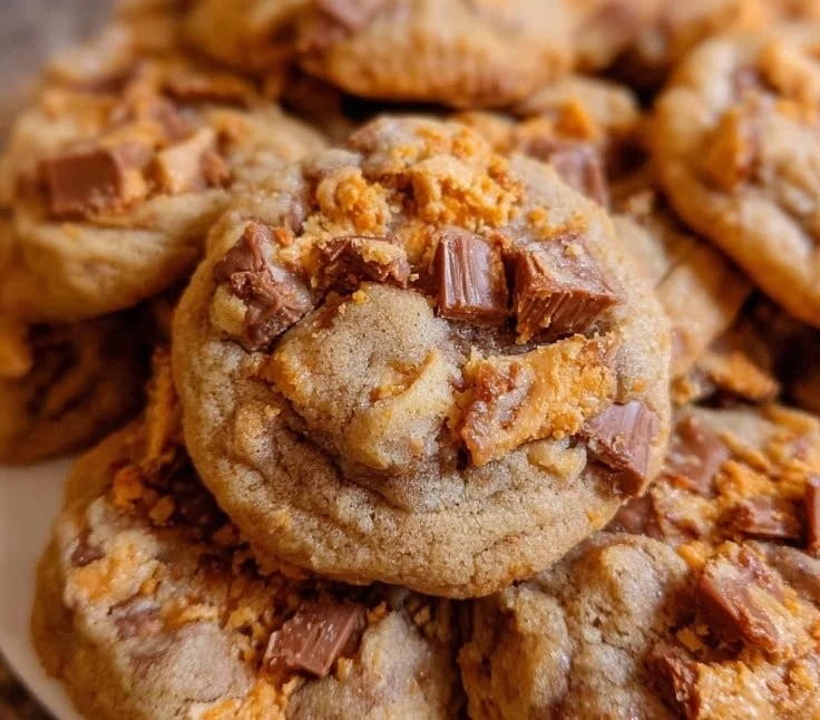 Delicious Peanut Butter Butterfinger Cookies fresh out of the oven.