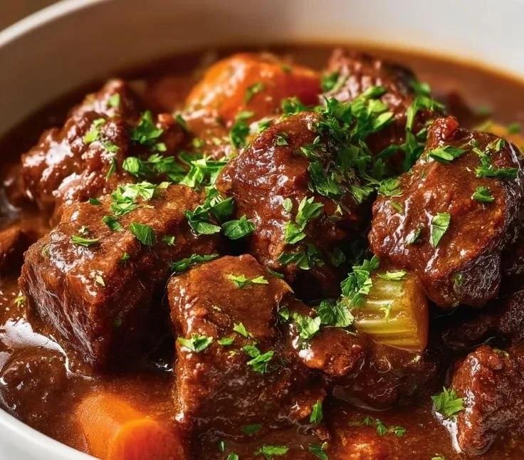 Slow cooker pepper steak with vegetables served in a bowl