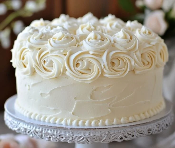 Delicious Pressure Cooker Russian Buttercream frosting on a cake.