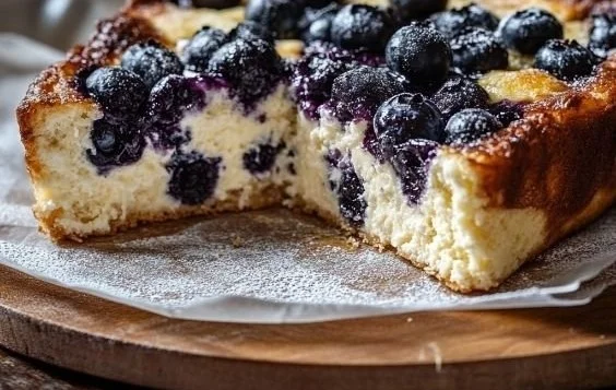 Protein-packed lemon blueberry breakfast bake served in dish