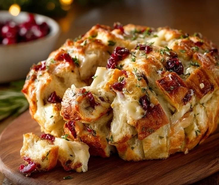 Pull-Apart Bread filled with Cranberry and Brie, perfect for sharing.