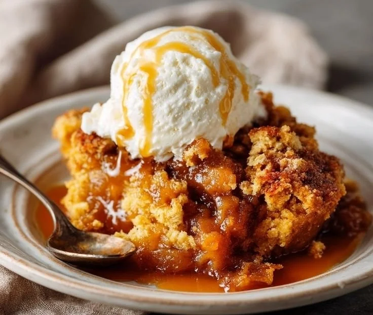 Delicious Pumpkin Cobbler with spices and a golden crust