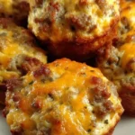 Homemade sausage breakfast muffins on a plate, perfect for a hearty morning meal.