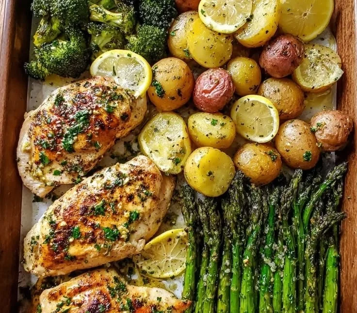 Sheet pan garlic butter chicken with colorful roasted vegetables