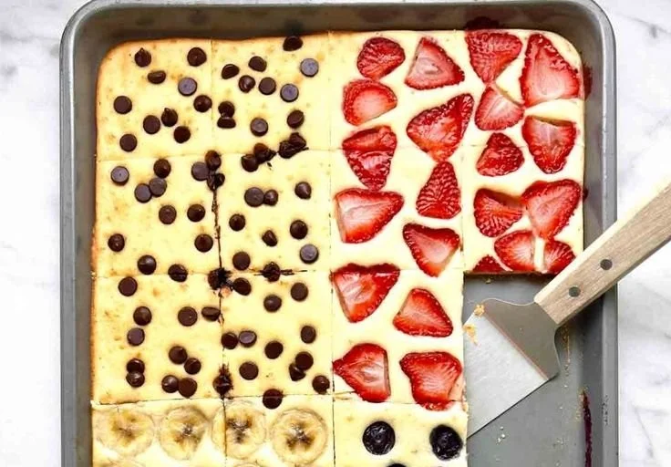 Delicious sheet pan pancakes cooked and served for breakfast
