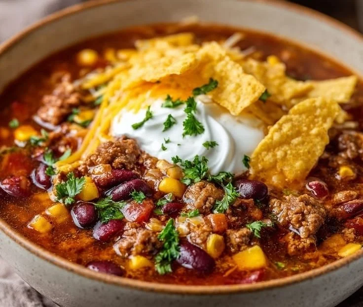 Delicious simple taco soup made in a pressure cooker