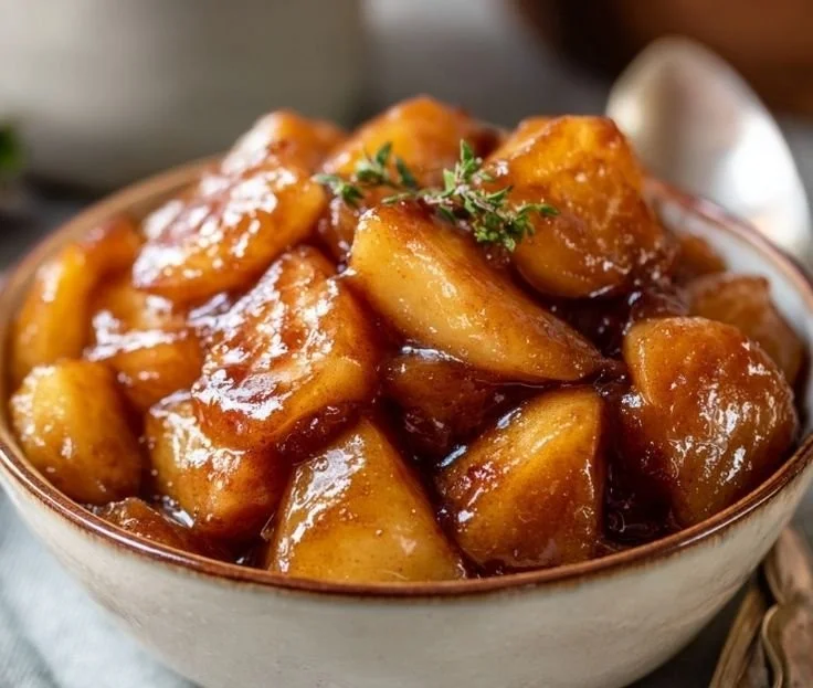 Delicious slow cooker Cracker Barrel-style fried apples in a bowl
