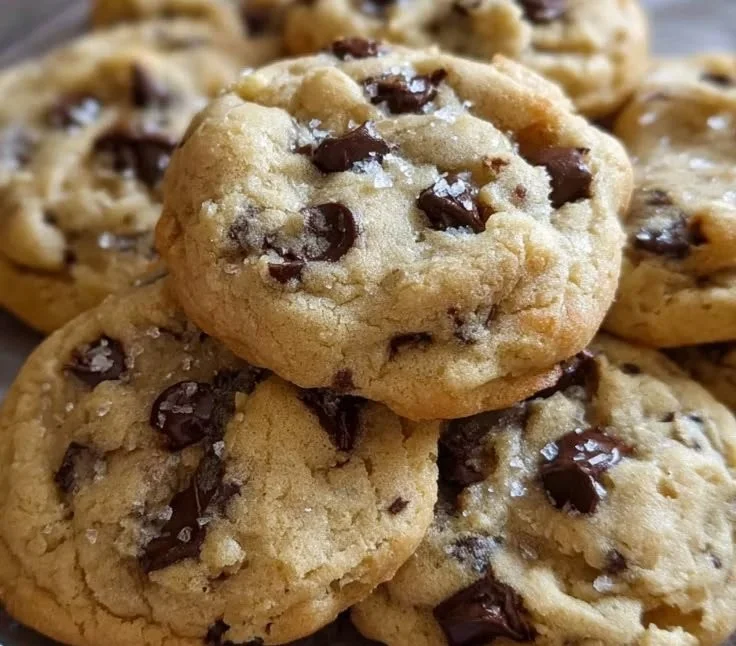 Freshly baked sourdough chocolate chip cookies on a cooling rack.