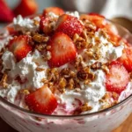 Colorful Strawberry Crackle Salad with fresh fruits and crunchy toppings.
