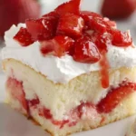 Delicious Strawberry Shortcake Sheet Cake with fresh strawberries and whipped cream