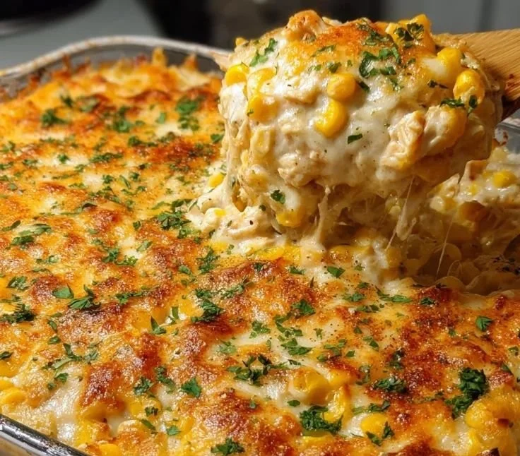 Delicious Street Corn Chicken Casserole with chicken, corn, and cheese