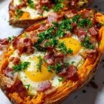 Sweet Potato Breakfast Boats topped with various healthy ingredients