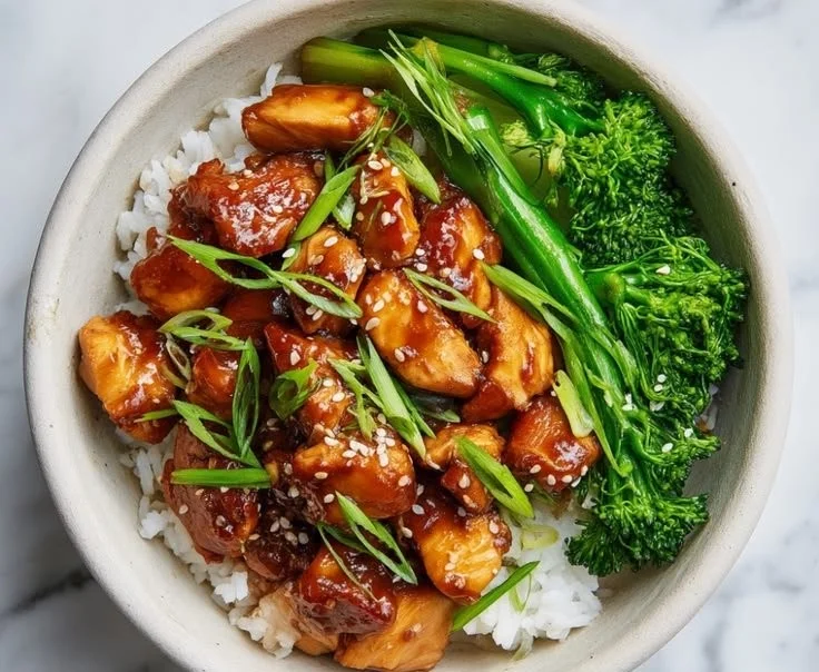 Delicious teriyaki chicken bowl served with rice and vegetables