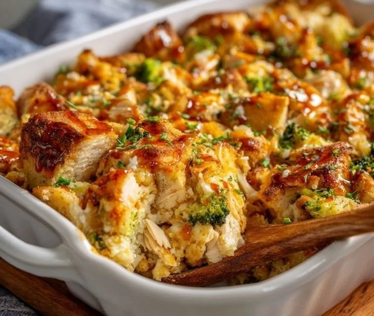 Delicious Teriyaki Chicken Casserole topped with green onions
