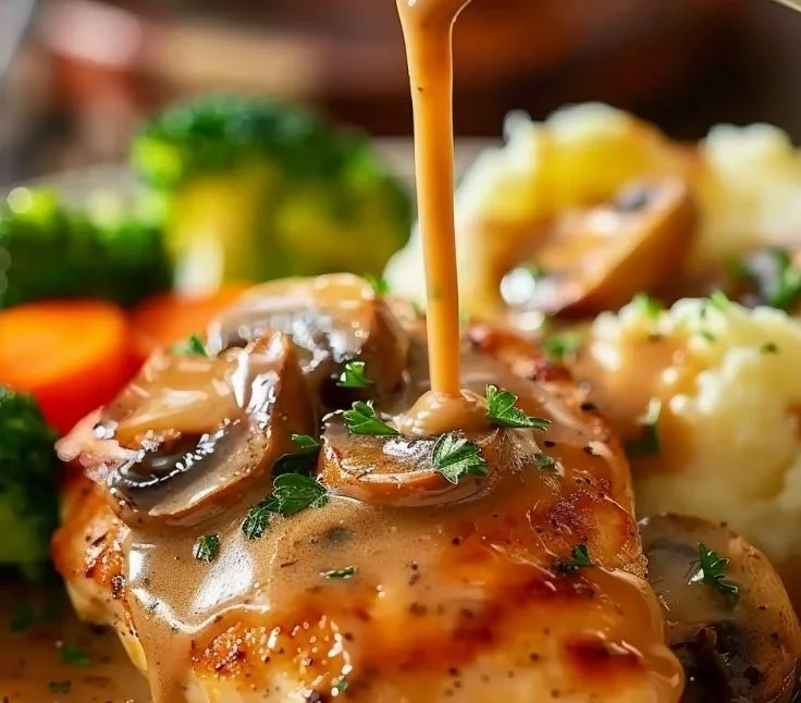 Delicious Texas Roadhouse Smothered Chicken garnished with savory toppings.