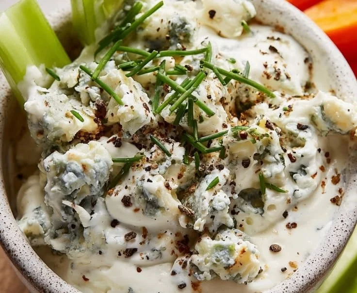 Thick and creamy homemade blue cheese dressing in a bowl