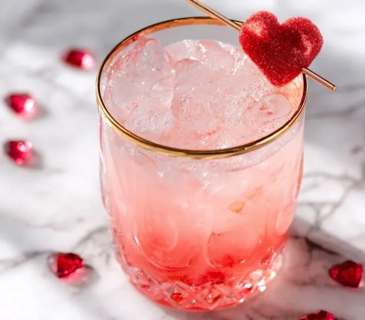 Valentine's Day Mocktail with fresh fruits and garnishes