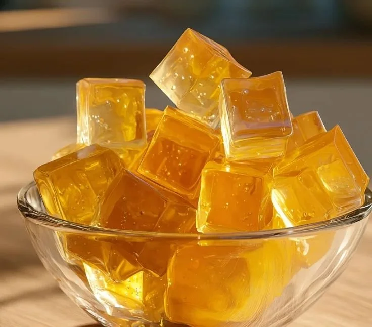 Viral gelatin trick demonstration with colorful jellies and playful designs.