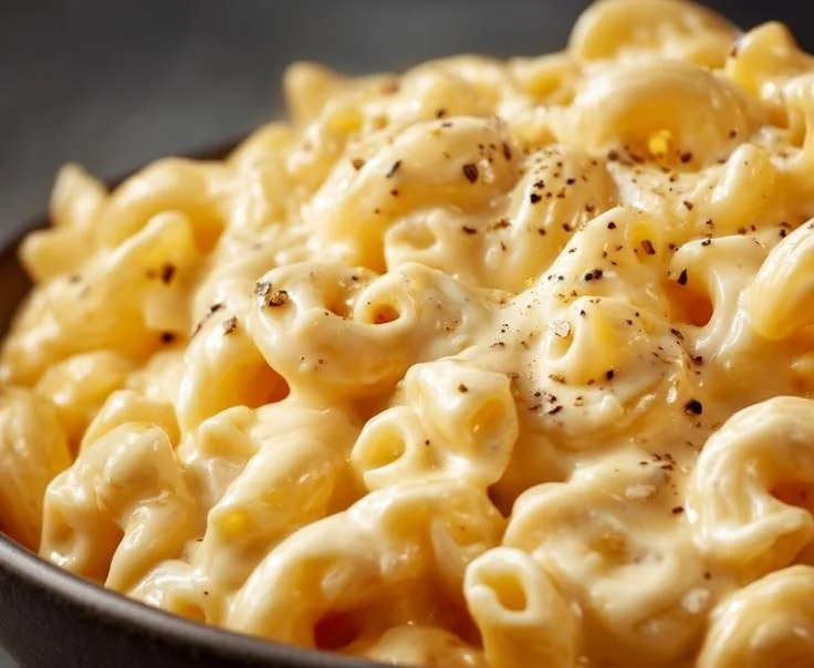 Delicious White Cheddar Mac and Cheese in a creamy cheese sauce