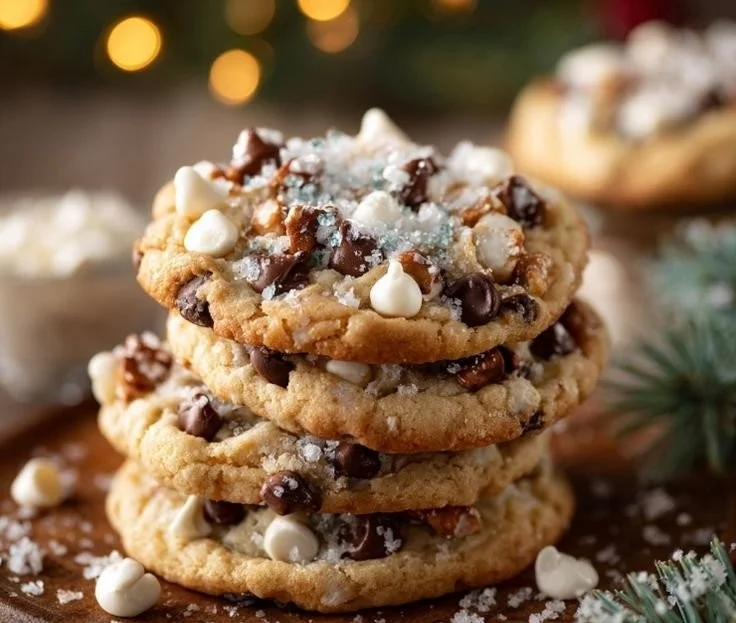 Delicious Winter Wonderland Chocolate Chip Christmas Cookies on a festive plate