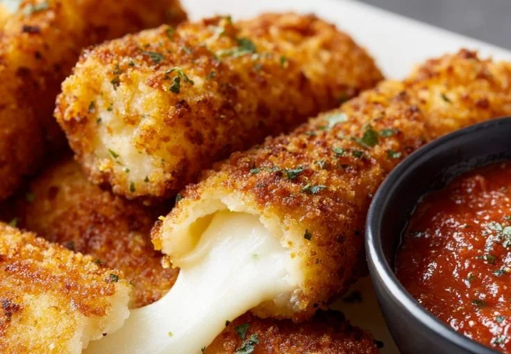 Delicious air fryer mozzarella sticks served with marinara sauce